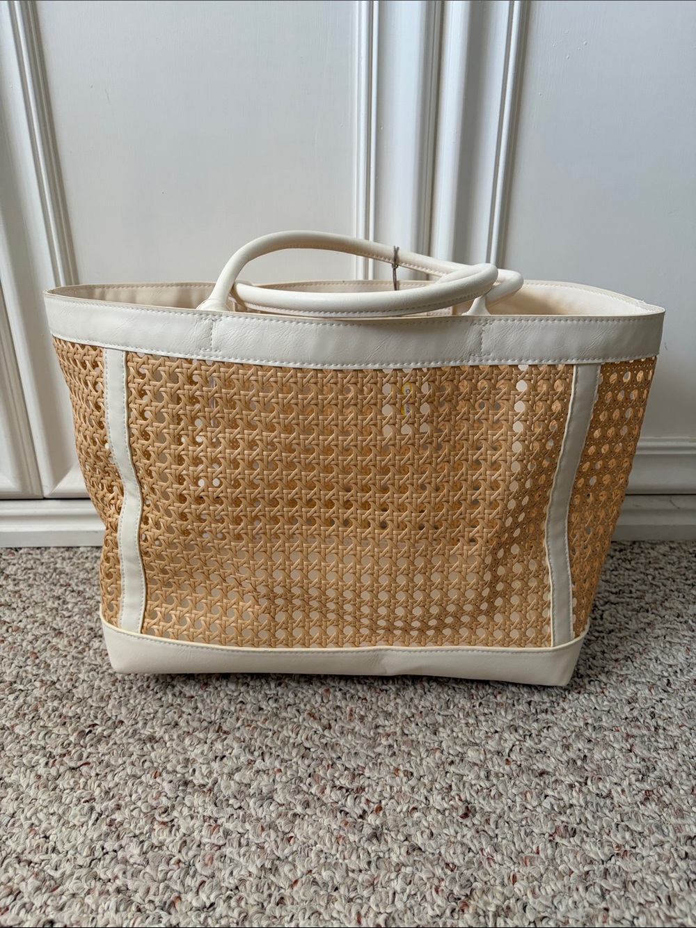 a new day Straw Woven Tote with Cream Trim